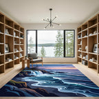 Coastal Sunset Waterfall Cliff Scene Rug