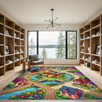 Whimsical Storybook Village Garden Landscape Rug