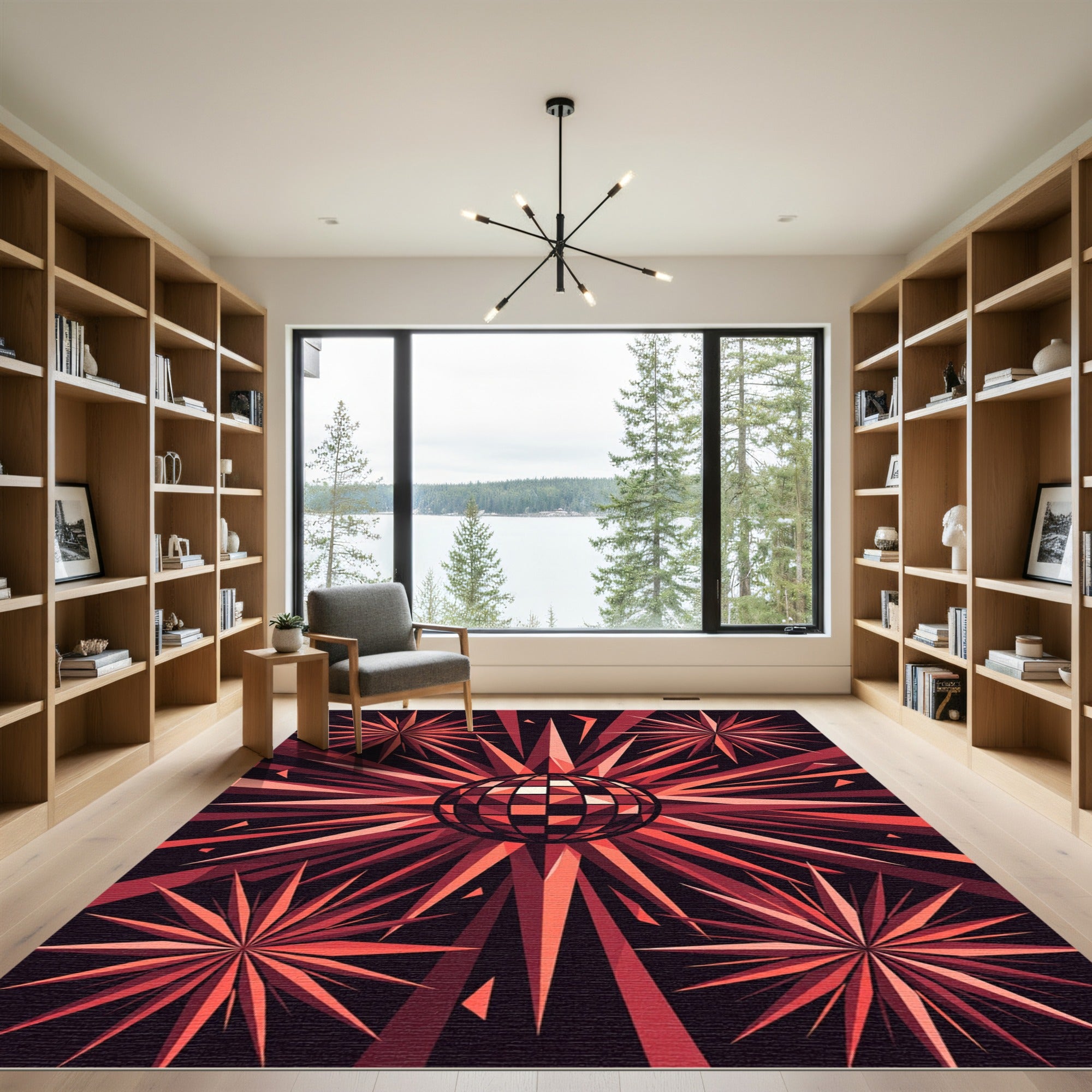 Red Disco Ball Starburst Explosion Rug