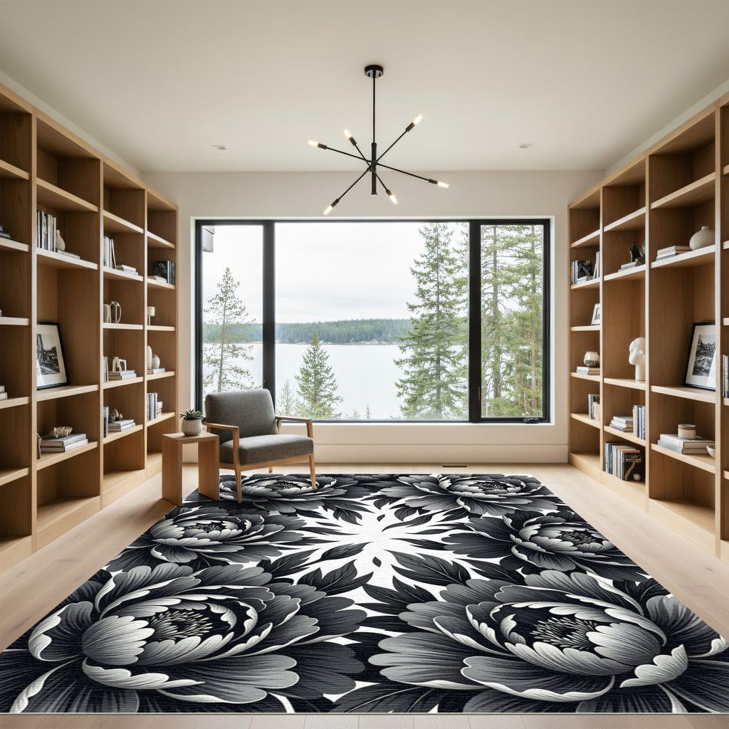 Monochromatic Floral Swirl Arrangement Rug