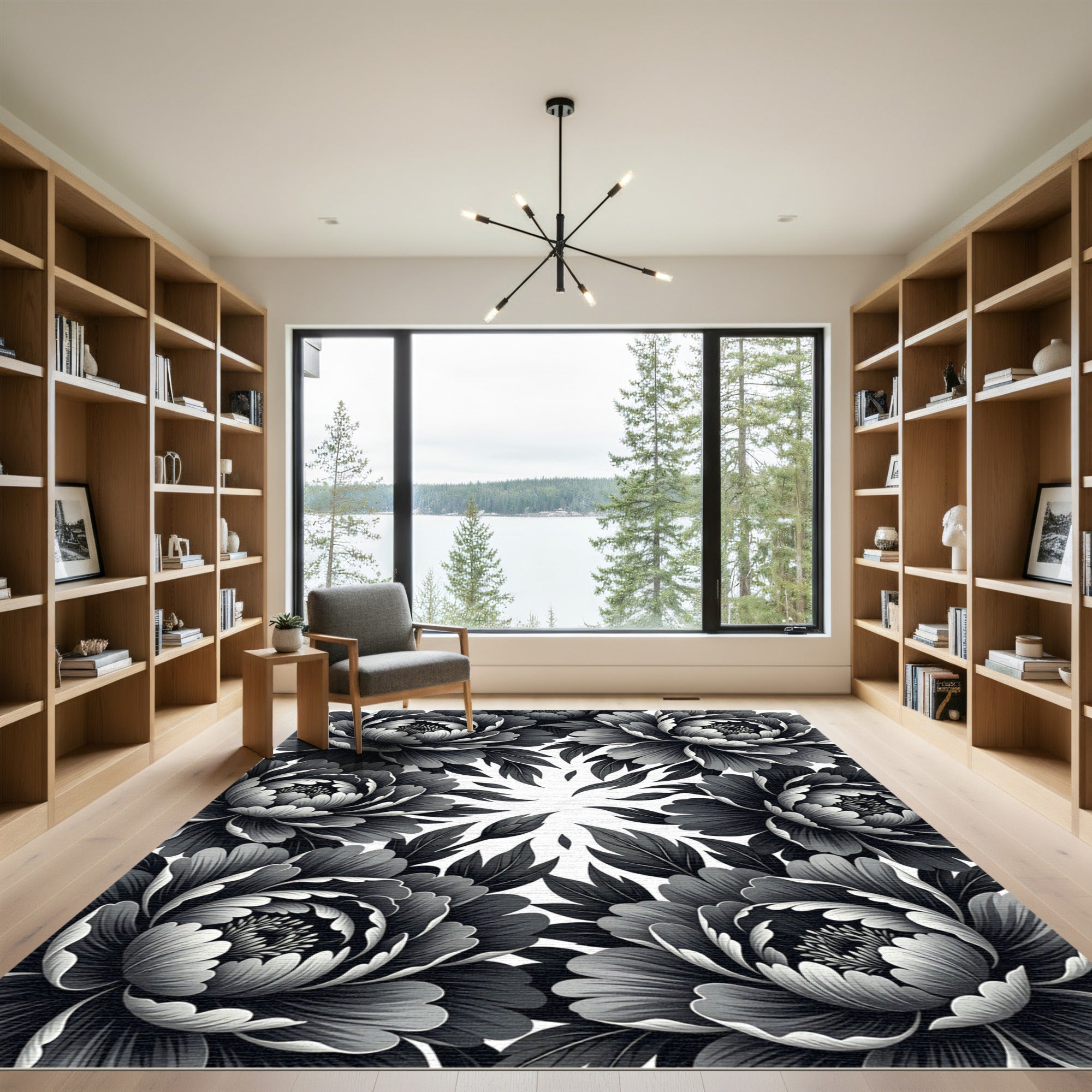 Monochromatic Floral Swirl Arrangement Rug