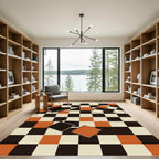 Modern Geometric Checkerboard Orange Black Rug