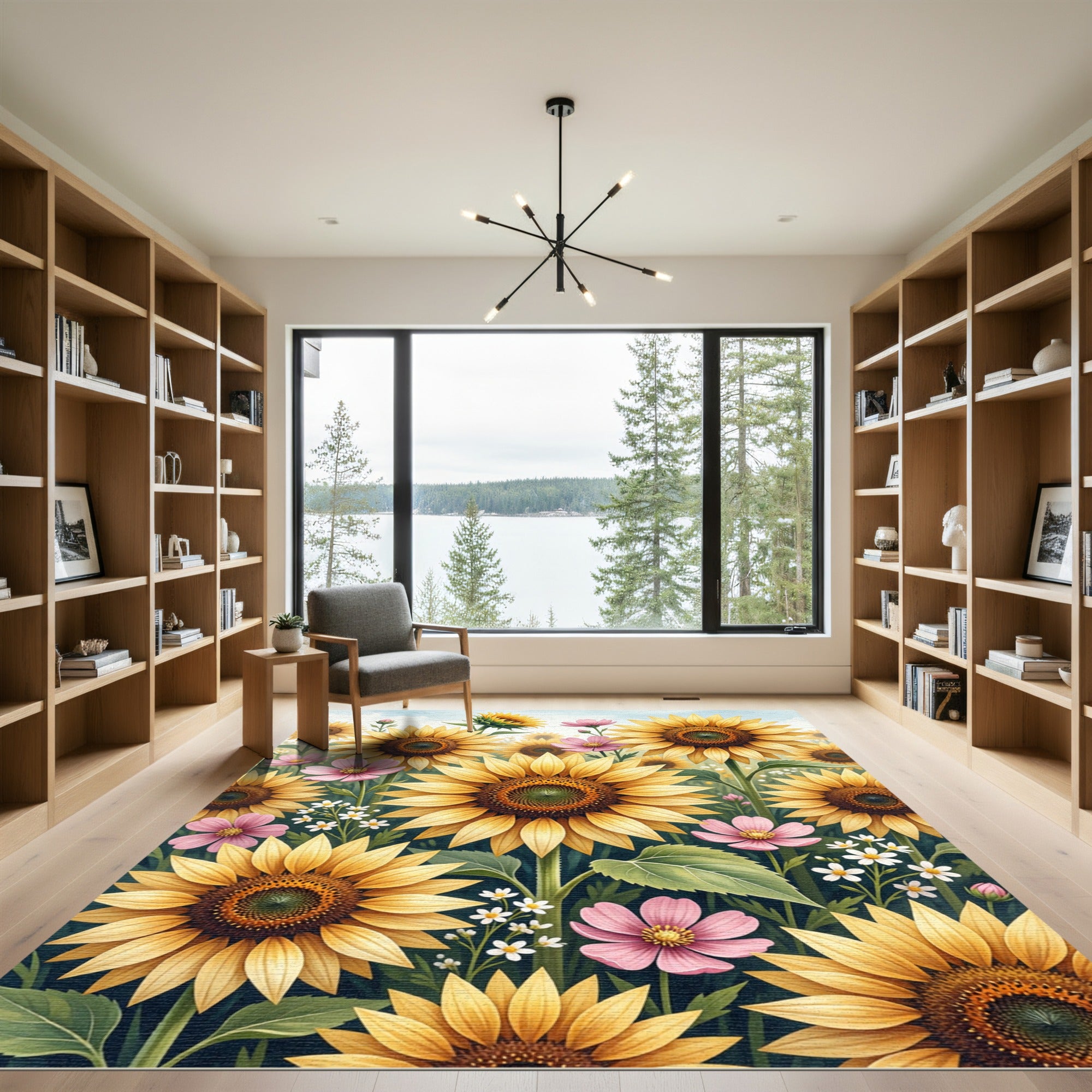 Sunny Yellow Sunflower and Floral Meadow Rug