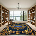 Ornate Golden Scroll Navy Royal Medallion Rug