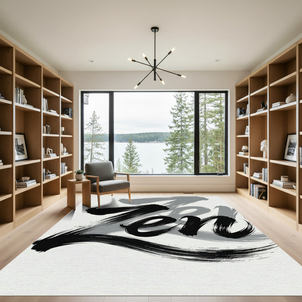 Minimalist Black and Gray Zen Ink Rug