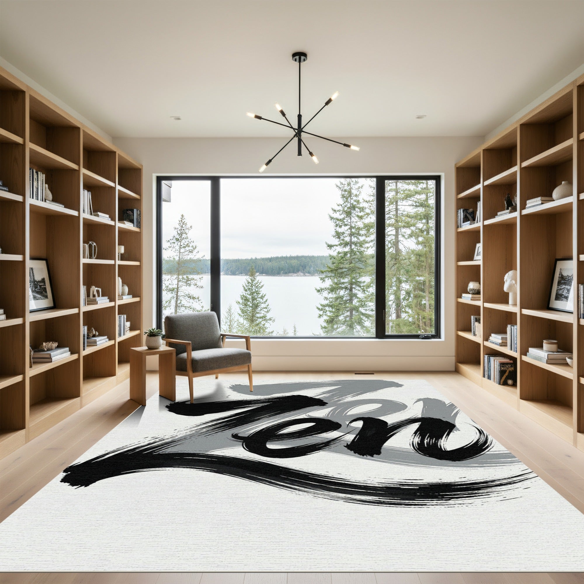 Minimalist Black and Gray Zen Ink Rug