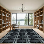 Gray Woven Texture Interlocking Stripes Rug