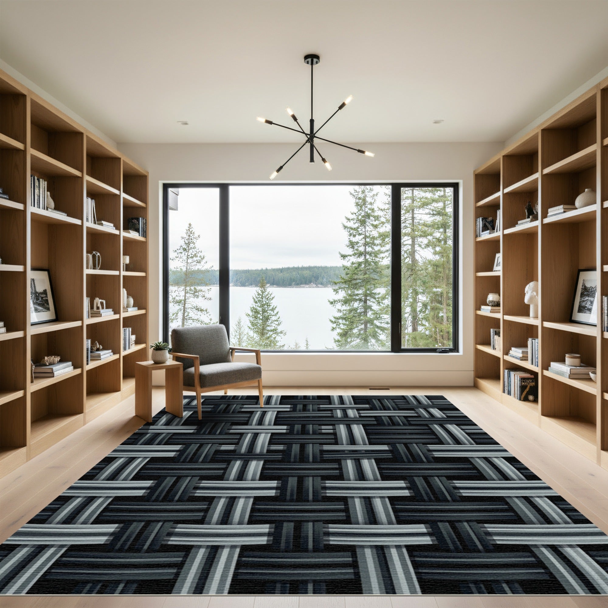 Gray Woven Texture Interlocking Stripes Rug