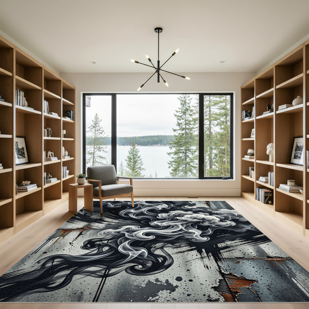 Monochromatic Gray Smoke Swirl Rug