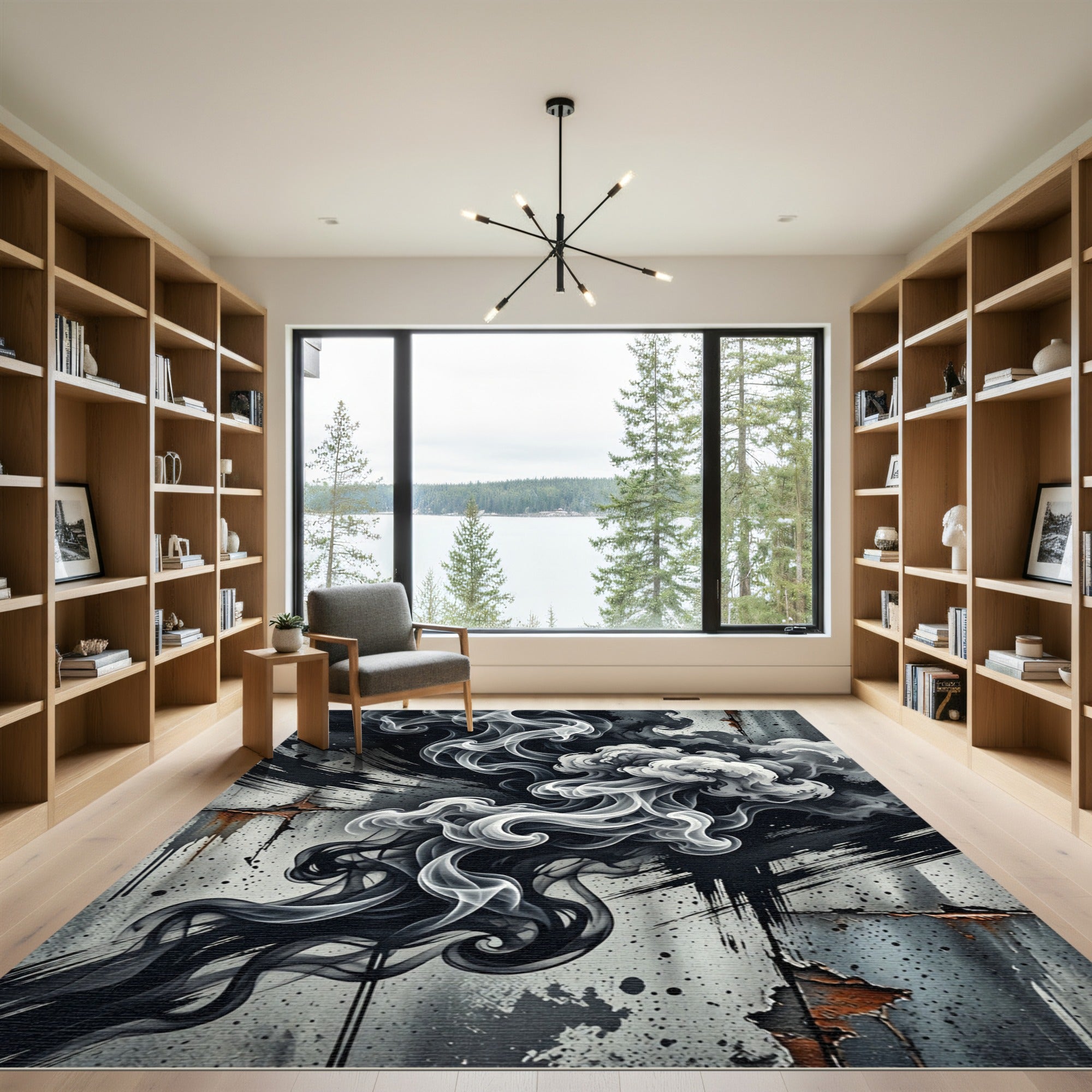 Monochromatic Gray Smoke Swirl Rug