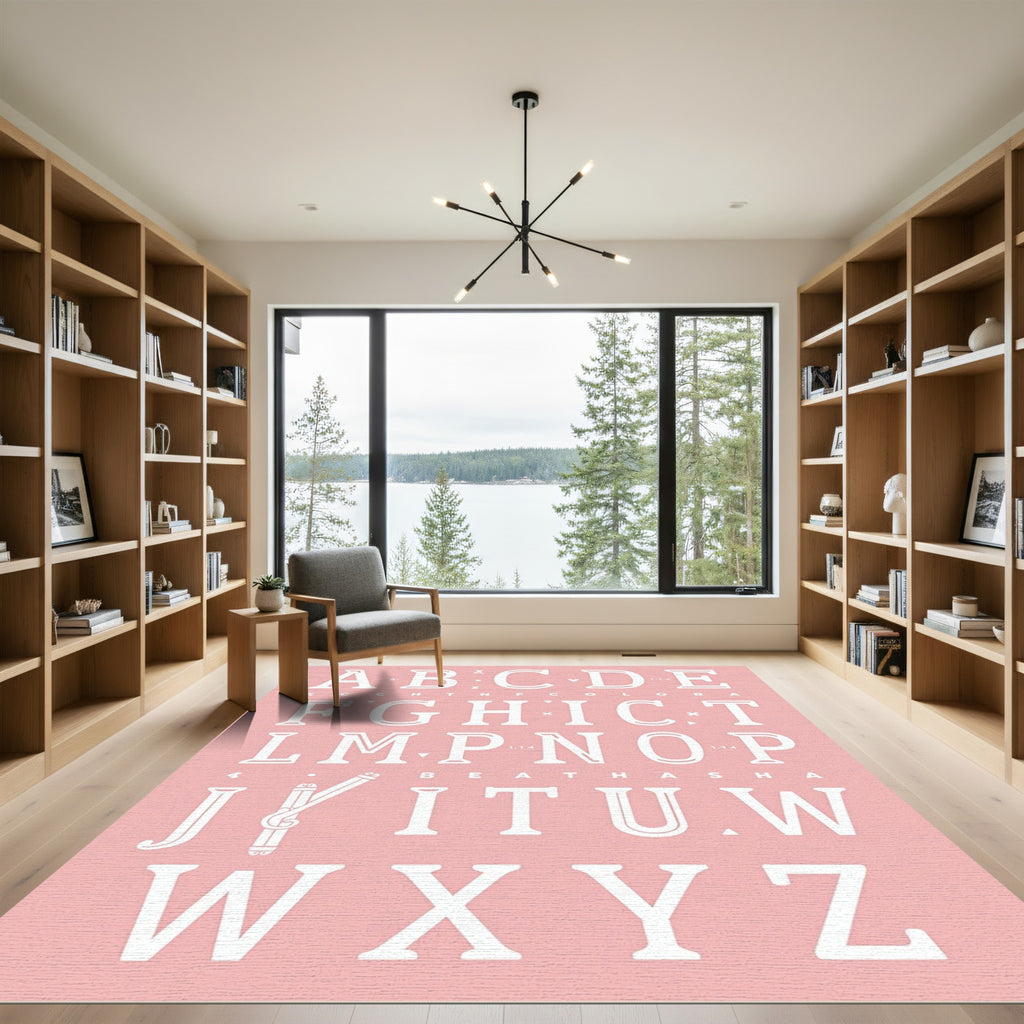 White Alphabet Typography Composition Rug