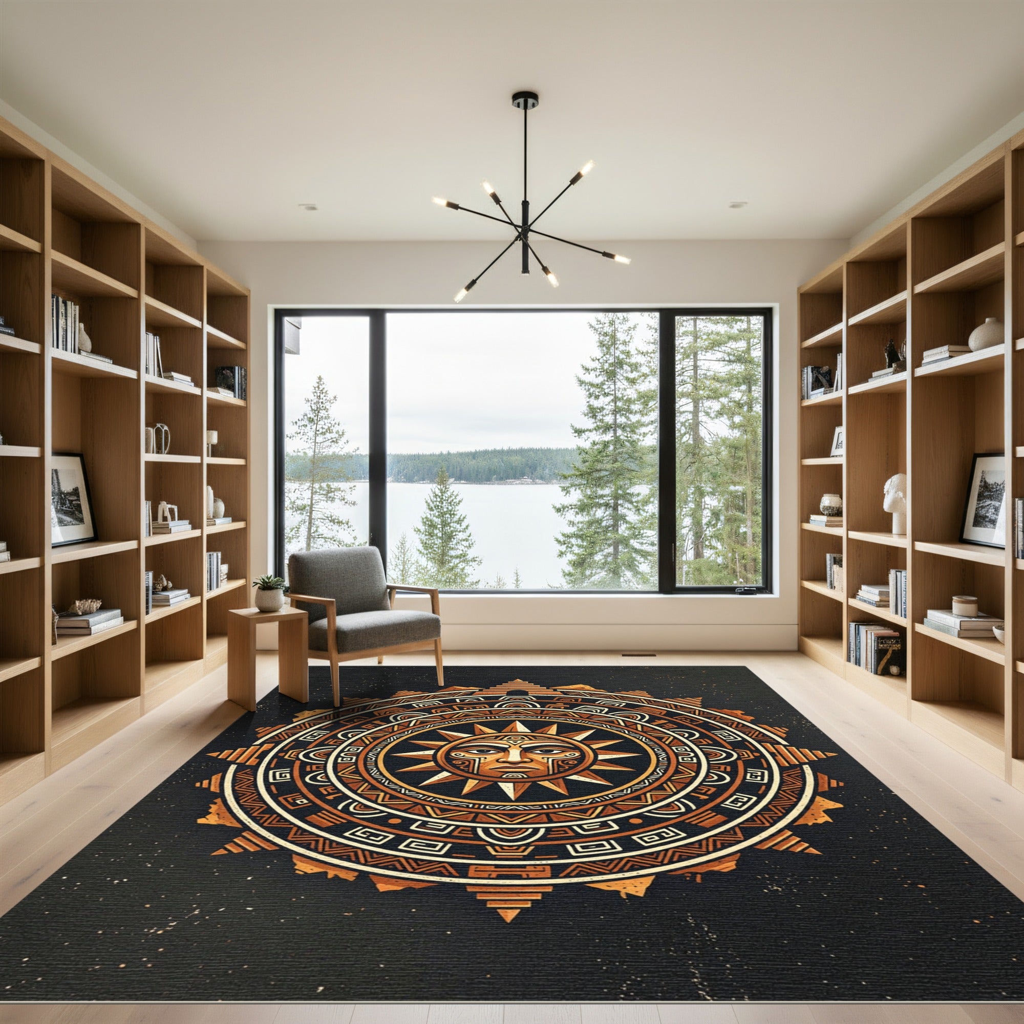 Golden Aztec Sun Celestial Medallion Rug