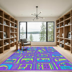Vibrant Purple Green City Map Rug