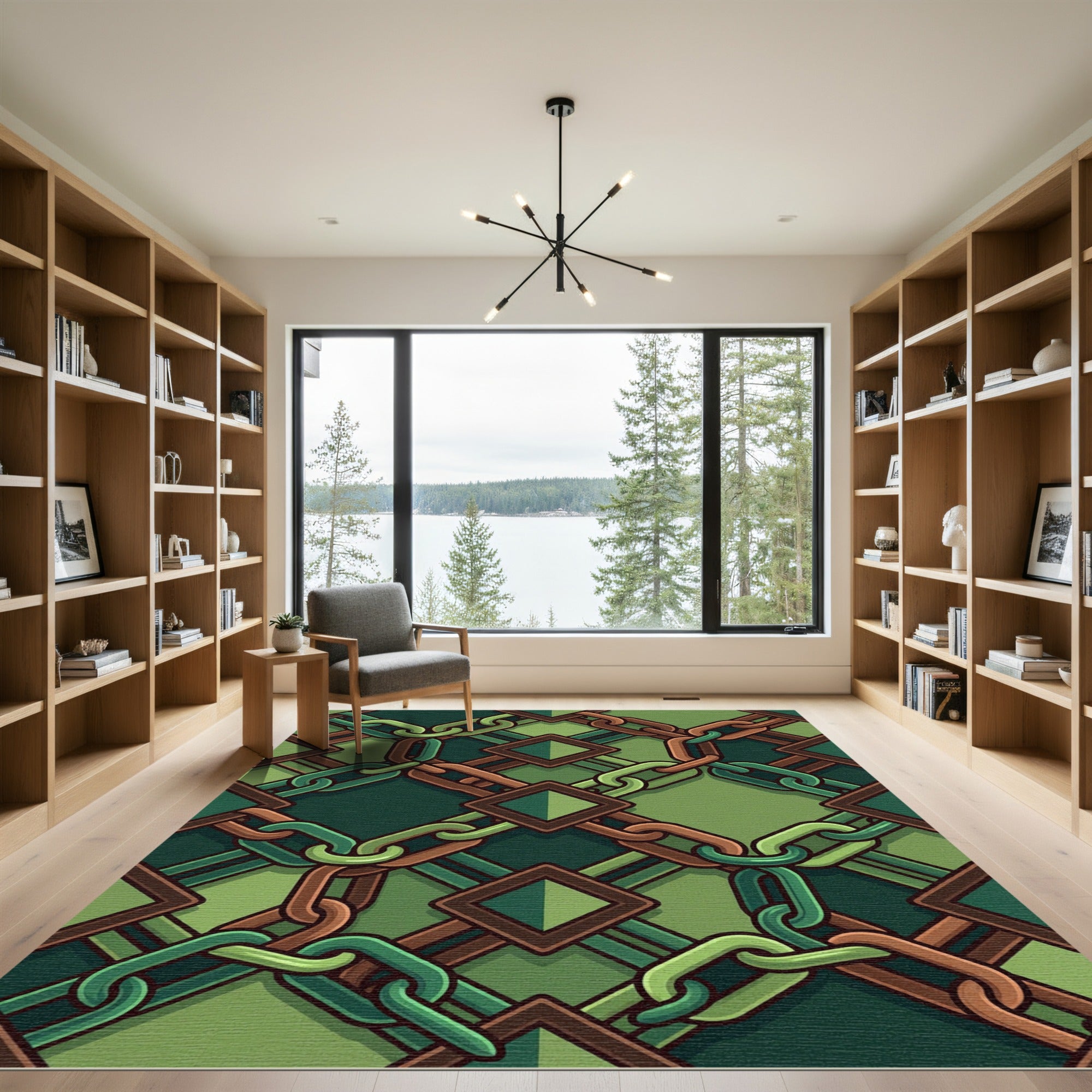 Emerald Geometric Chain Link Art Rug