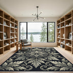 Elegant Silver Acanthus Leaf Medallion Rug