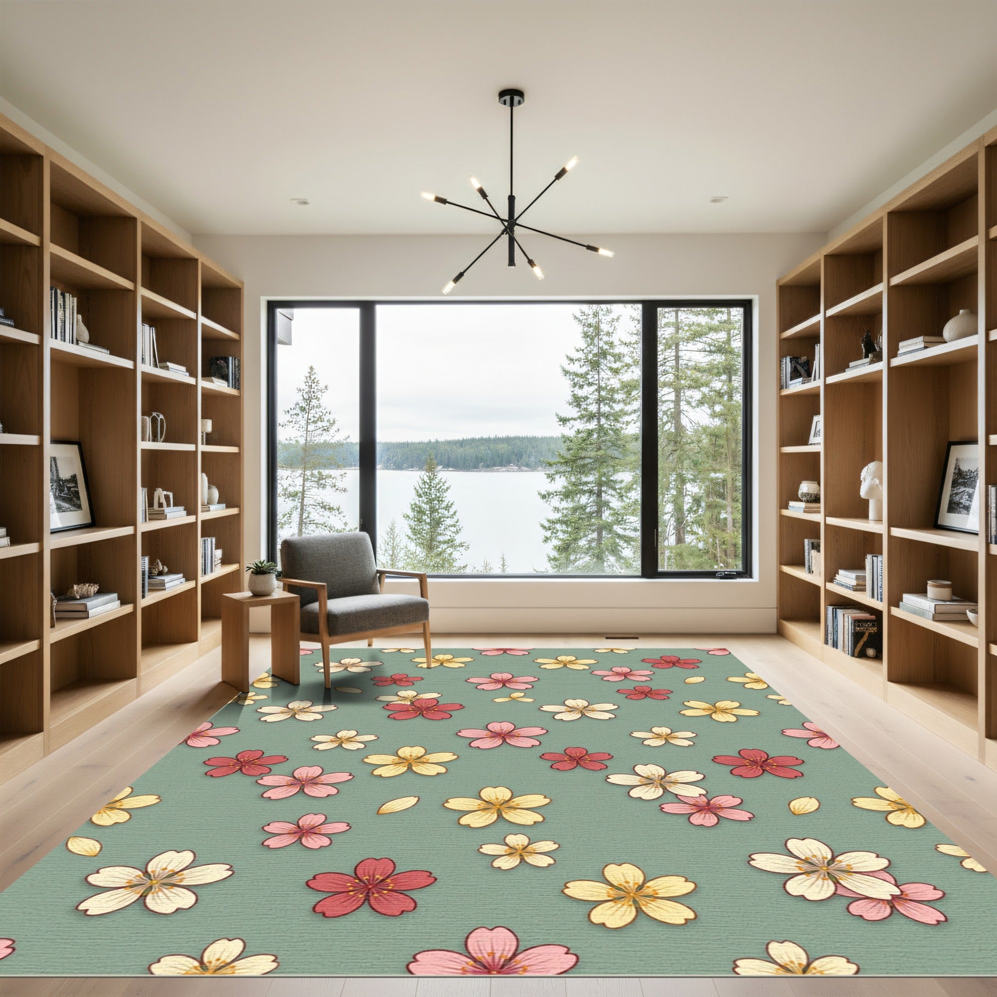Pink Yellow Floral Scatter Rug