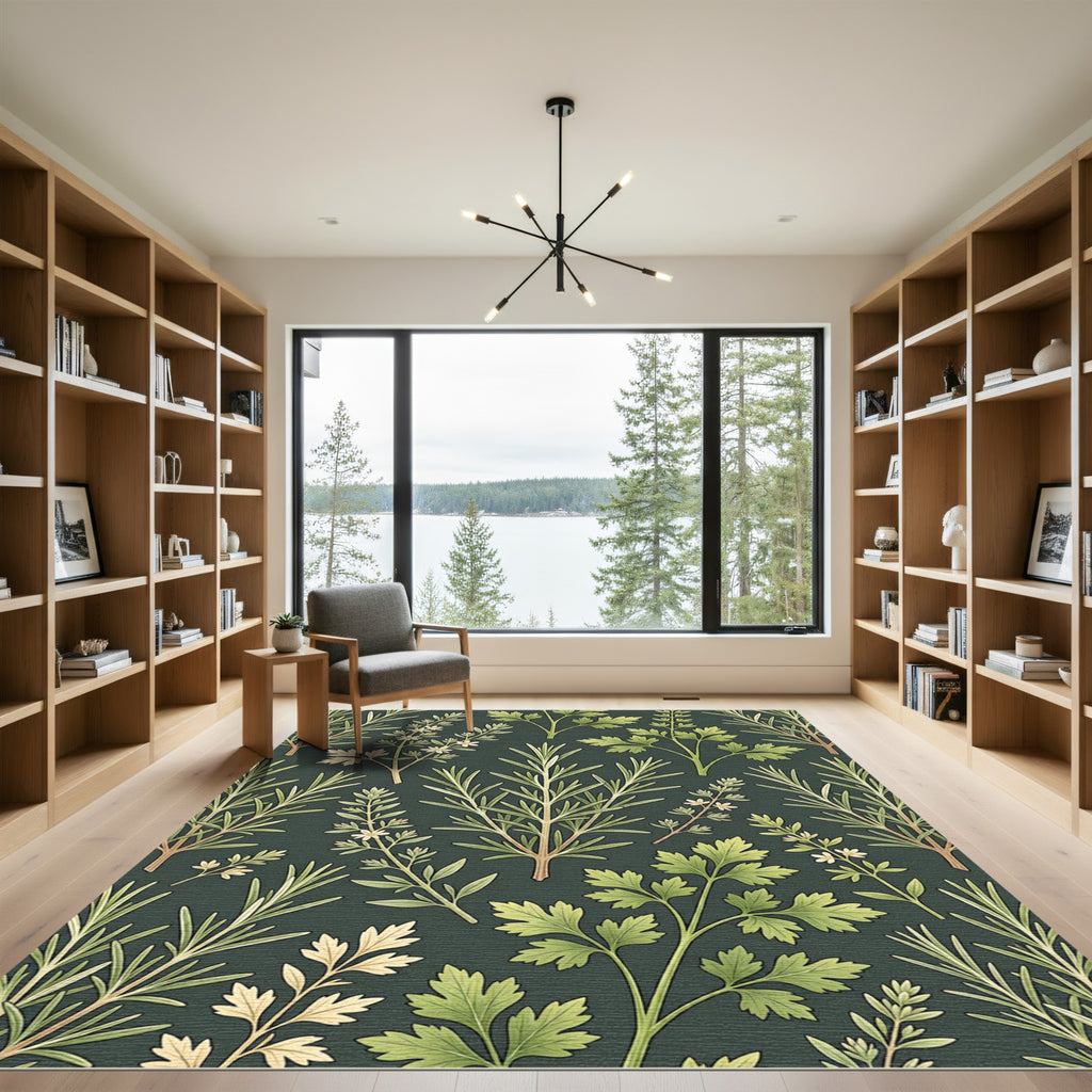 Sage Green Botanical Herb Garden Rug