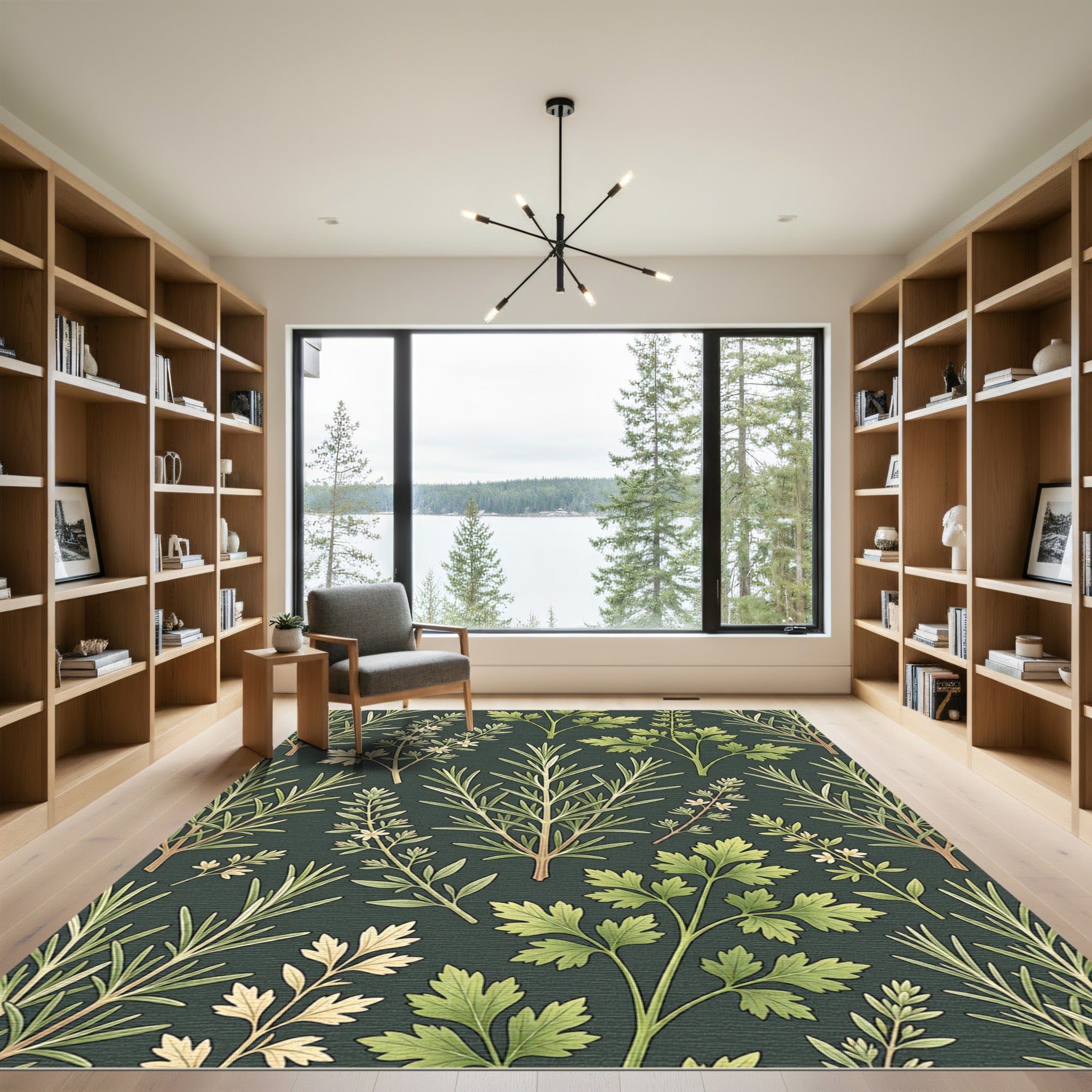 Sage Green Botanical Herb Garden Rug