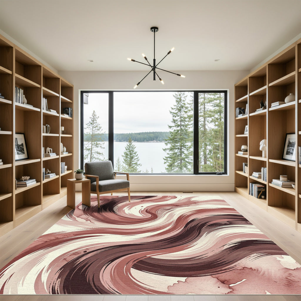 Muted Terracotta Swirl Abstract Art Rug