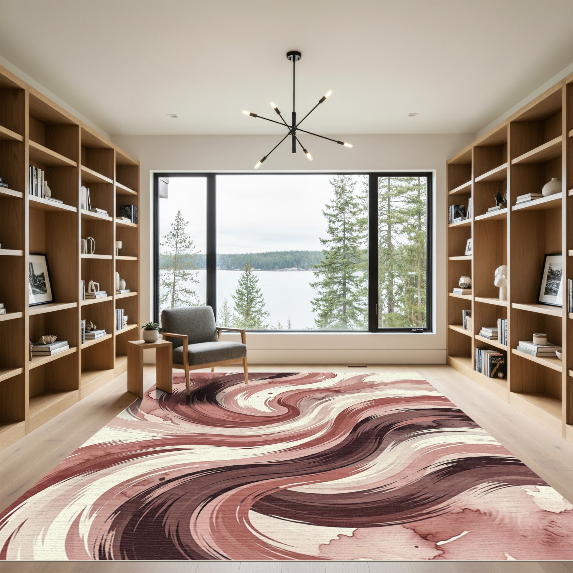 Muted Terracotta Swirl Abstract Art Rug