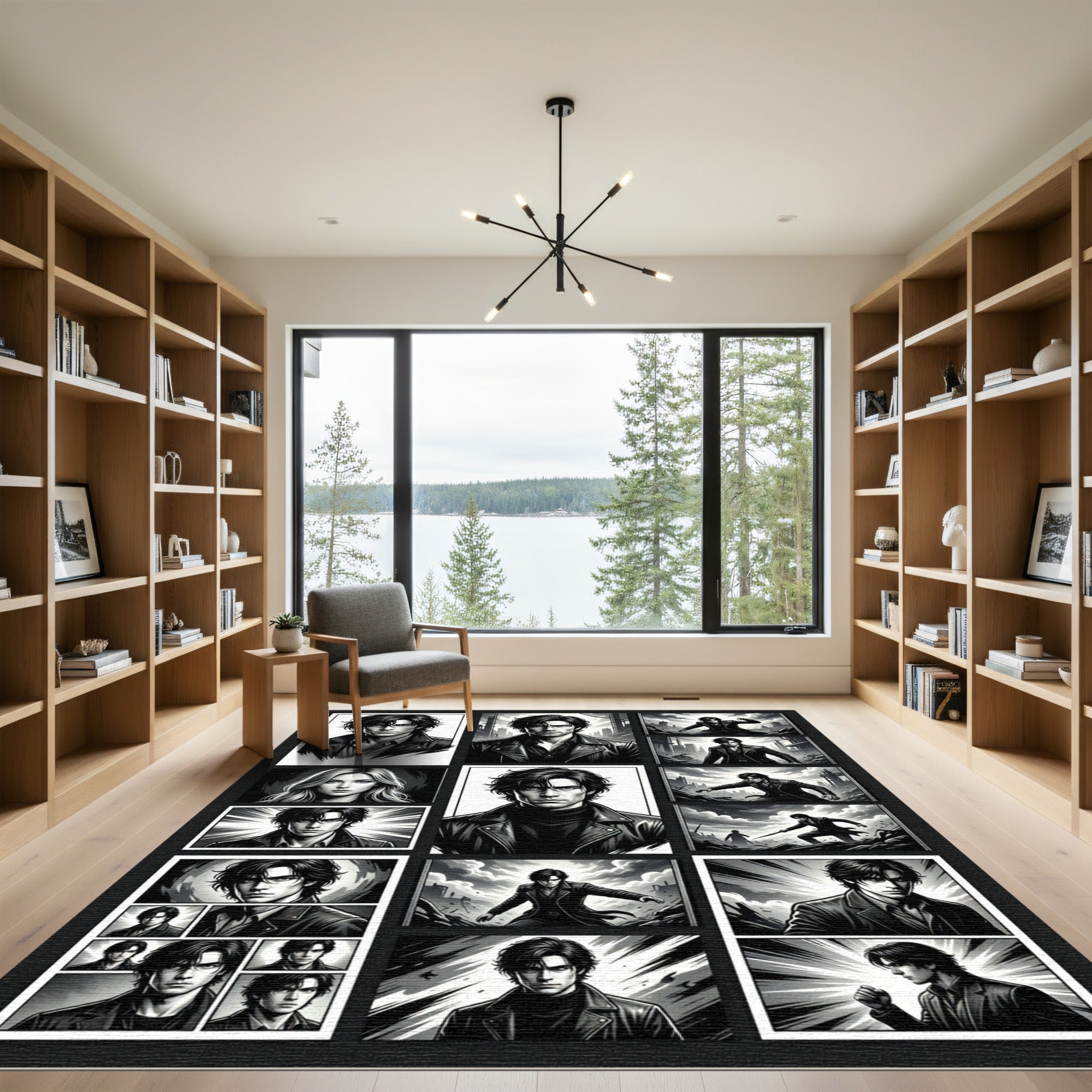 Noir Charcoal Manga Montage Illustration Rug