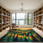 Golden Sunset Forest Landscape Mountain View Rug