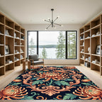 Elegant Peach Chrysanthemum Baroque Scroll Rug