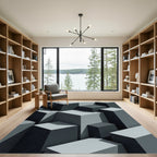Minimalist Gray Isometric Block Abstract Rug