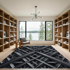 Contemporary Metallic Charcoal Intersecting Lattice Rug