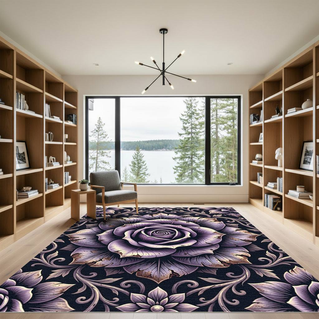 Vintage Mauve Gothic Rose Medallion Rug