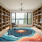 Radiant Solar Mandala Coastal Wave Art Rug
