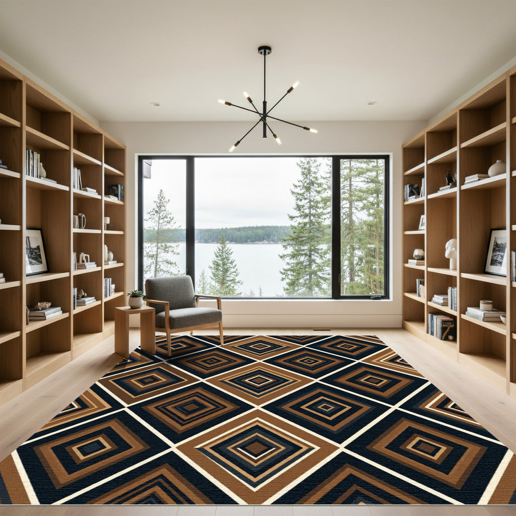 Modern Earthy Toned Geometric Diamond Rug
