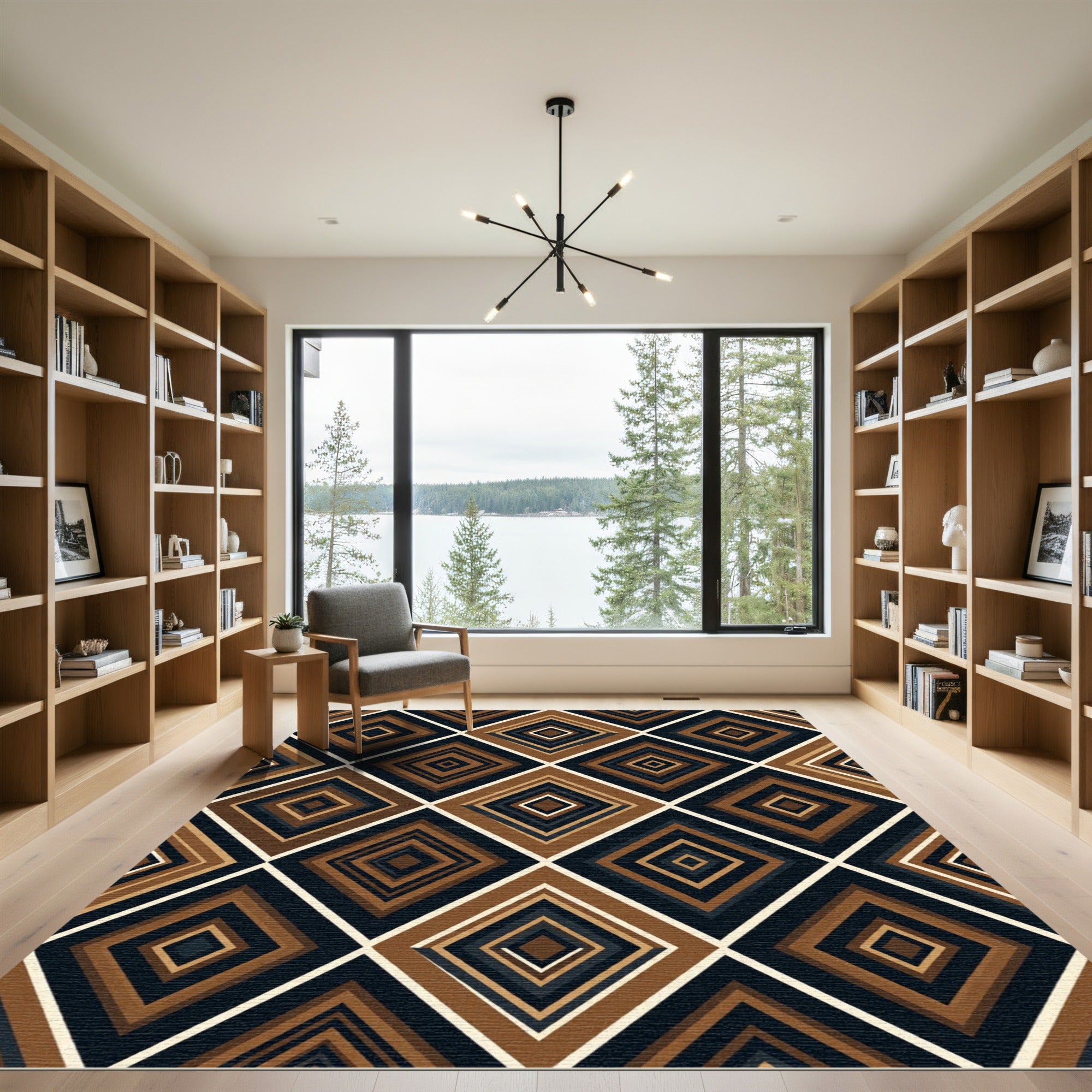 Modern Earthy Toned Geometric Diamond Rug