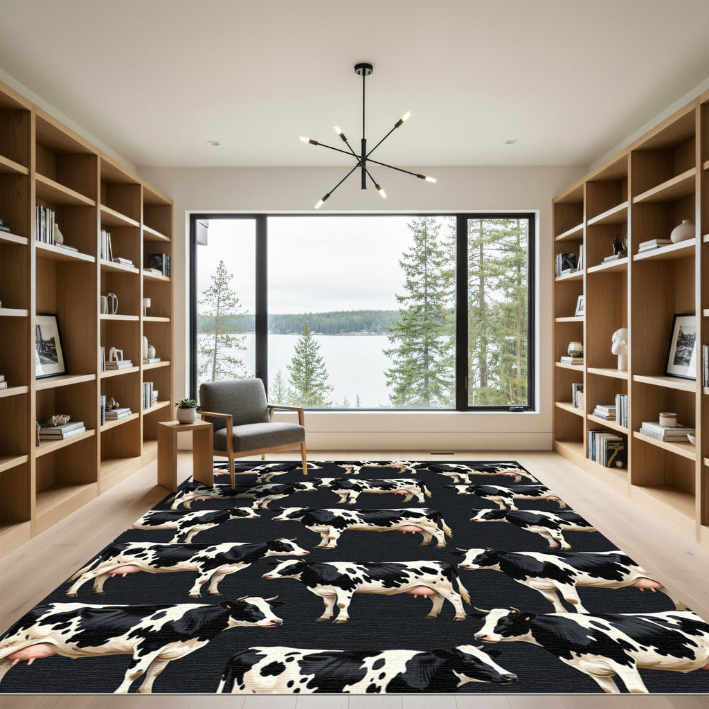 Modern Black and White Holstein Cow Rug