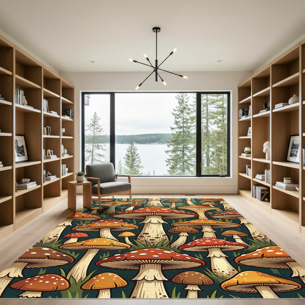 Whimsical Red Mushroom Forest Fungi Rug