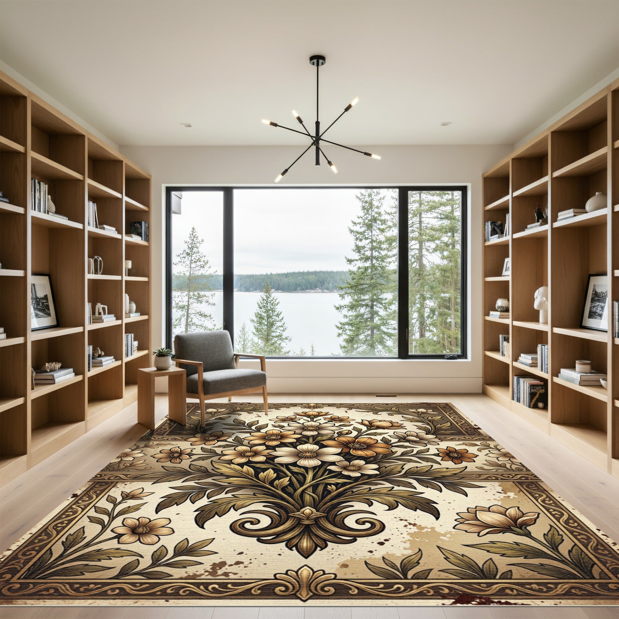 Golden Floral Botanical Sepia Bouquet Rug