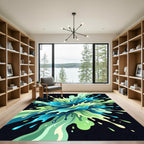 Vibrant Emerald Blue Liquid Splash Art Rug