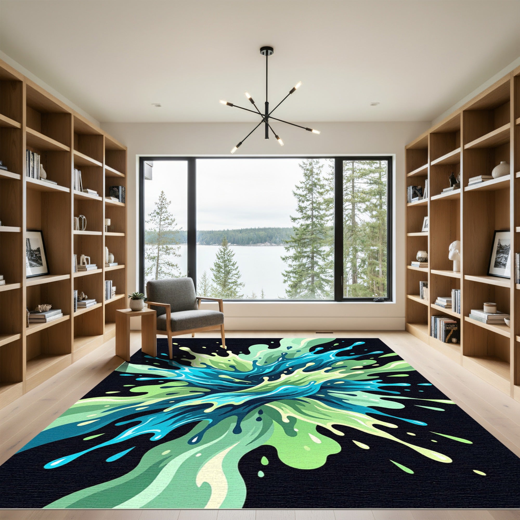 Vibrant Emerald Blue Liquid Splash Art Rug