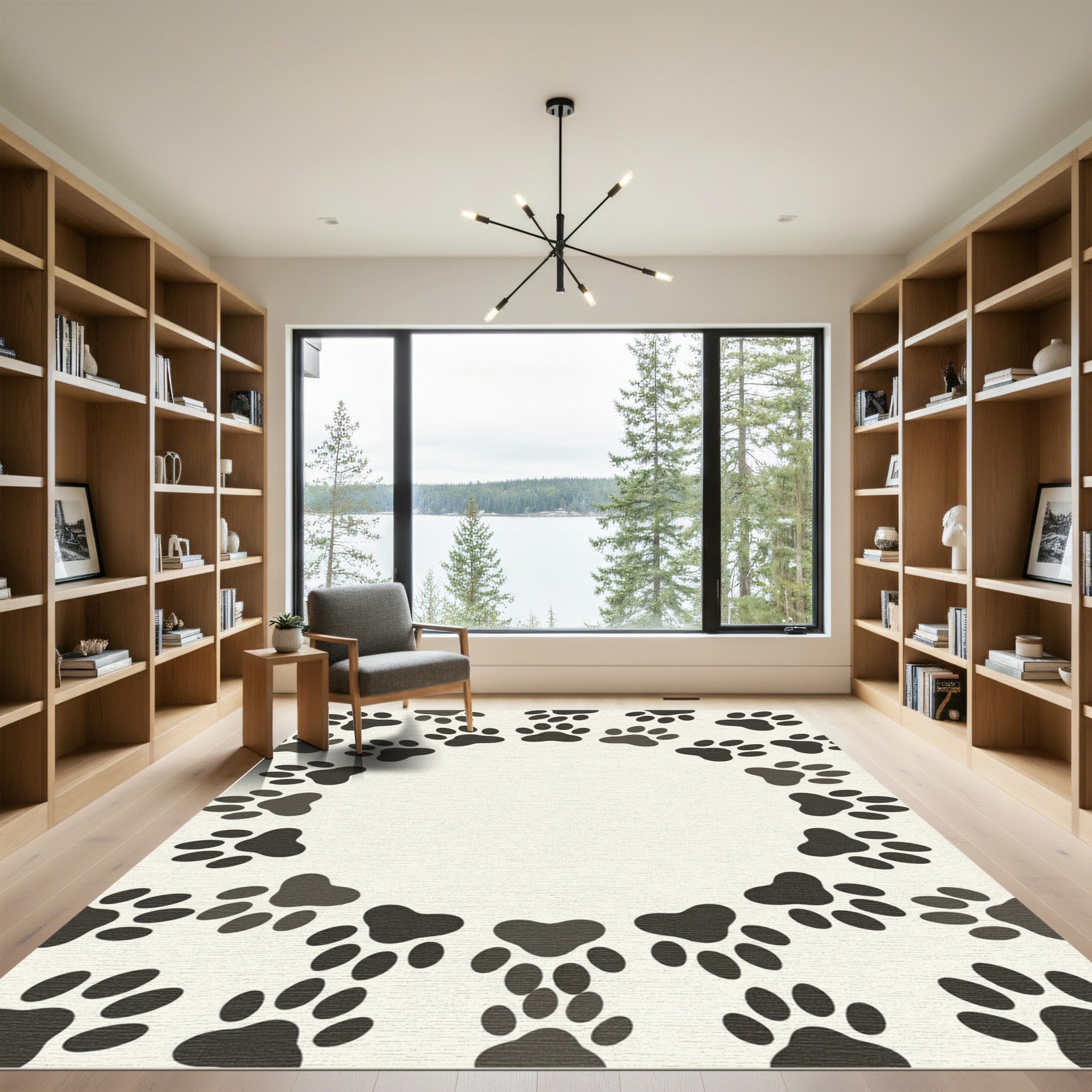 Minimalist Cream Paw Print Border Rug