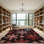 Red Blue Sparkling Snowflakes Background Rug