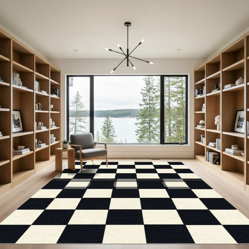 Classic Black White Checkered Buffalo Rug