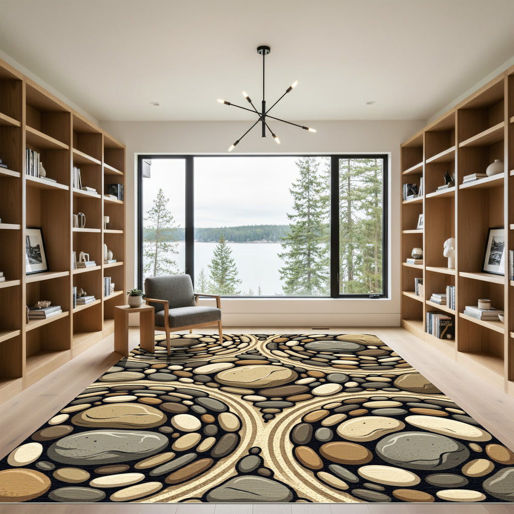Earthy Zen Stone Pebble Mosaic Rug