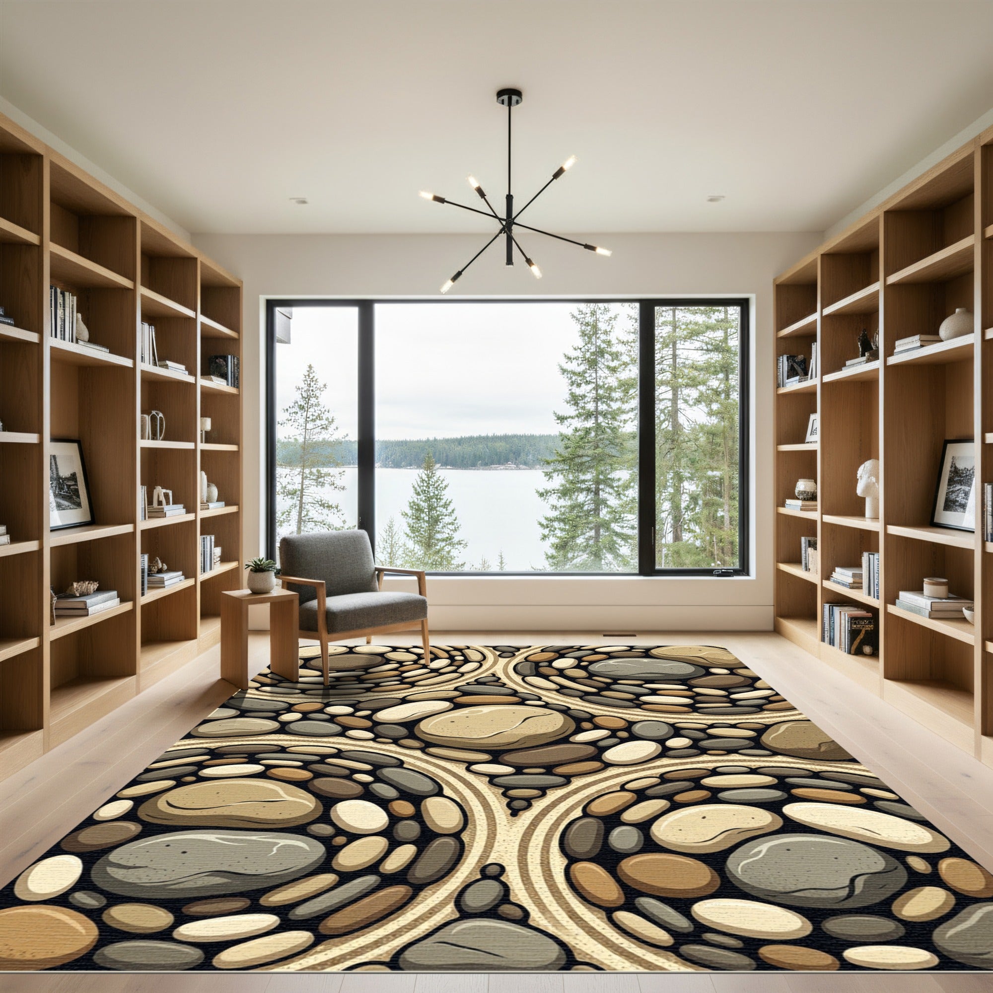 Earthy Zen Stone Pebble Mosaic Rug