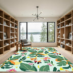 Whimsical Fox Floral Leafy Jungle Rug