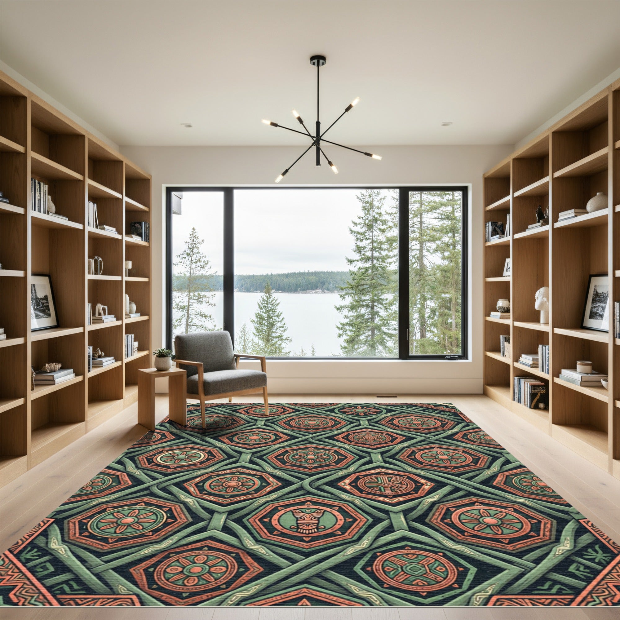Sage And Terracotta Geometric Hexagon Tile Rug