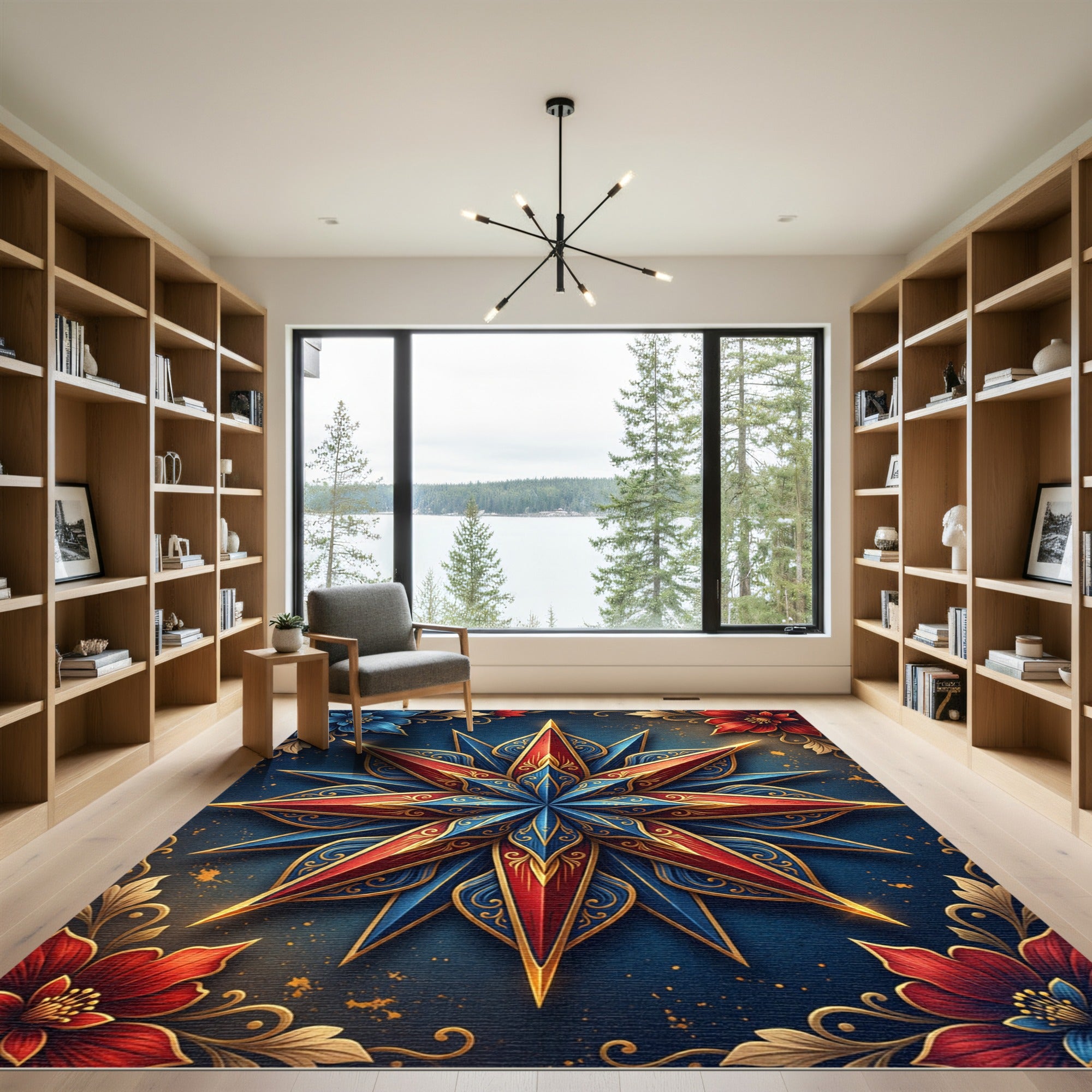 Midnight Star Medallion with Floral Accents Rug