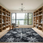 Monochrome Botanical Snowflake Grid Rug