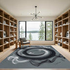 Black White Smoke Swirl Circle Rug