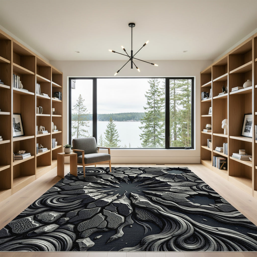 Monochromatic Stone Rock Formation Swirl Rug