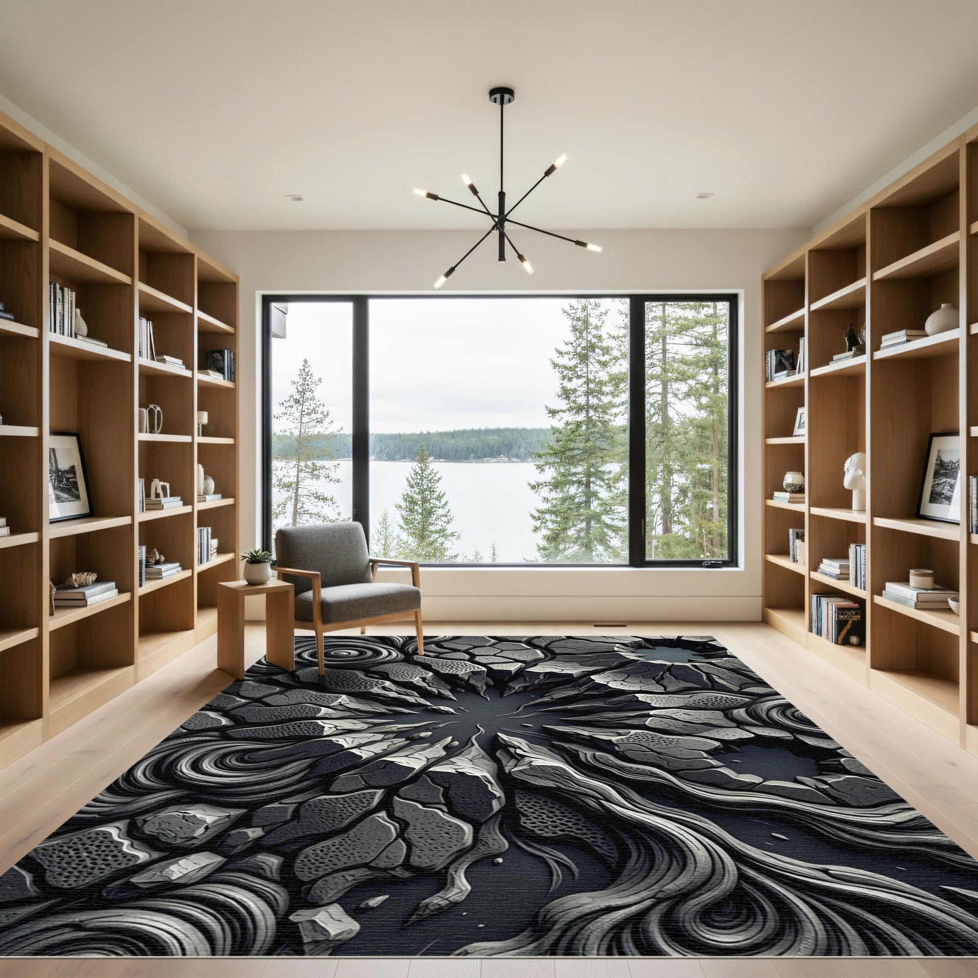 Monochromatic Stone Rock Formation Swirl Rug